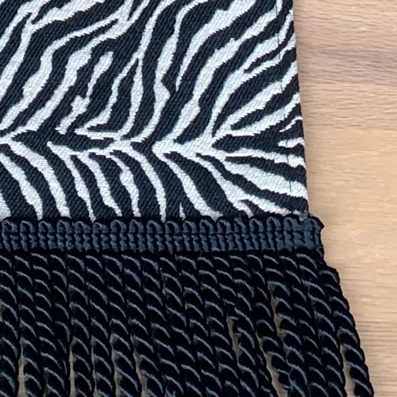 Zebra print table runner with black fringe 29x13 - Picture 2 of 7